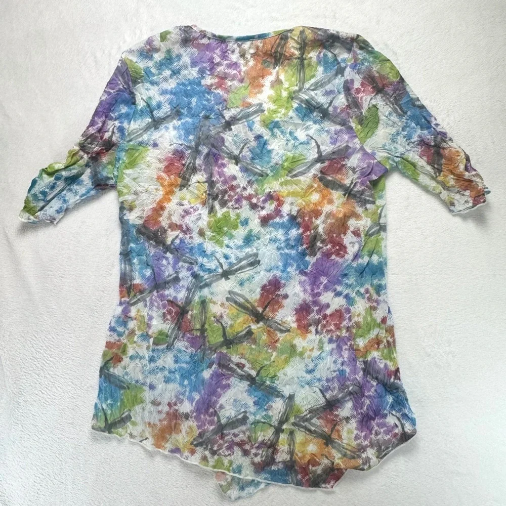 Snoskins Dragonfly Watercolor Print V-Neck Sharkbite Hem Top Multi Color Large - Picture 2 of 4